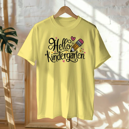 ✏️💖 "Hello Kinder" – Cursive Pencil Heart Tee for First Day ✨🎒