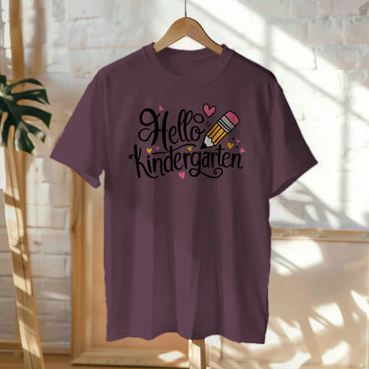 ✏️💖 "Hello Kinder" – Cursive Pencil Heart Tee for First Day ✨🎒