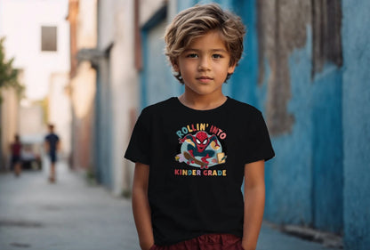 🕷️🛹 "Rollin’ Into Kindergarten!" – Skater Superhero First Day Tee 💥📚