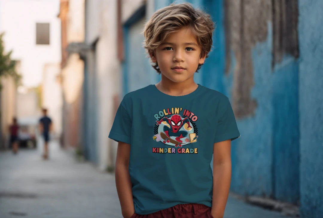 🕷️🛹 "Rollin’ Into Kindergarten!" – Skater Superhero First Day Tee 💥📚