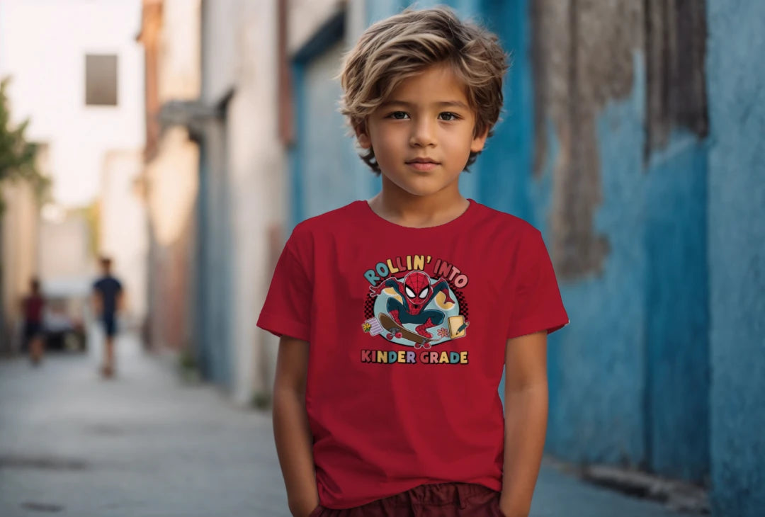 🕷️🛹 "Rollin’ Into Kindergarten!" – Skater Superhero First Day Tee 💥📚