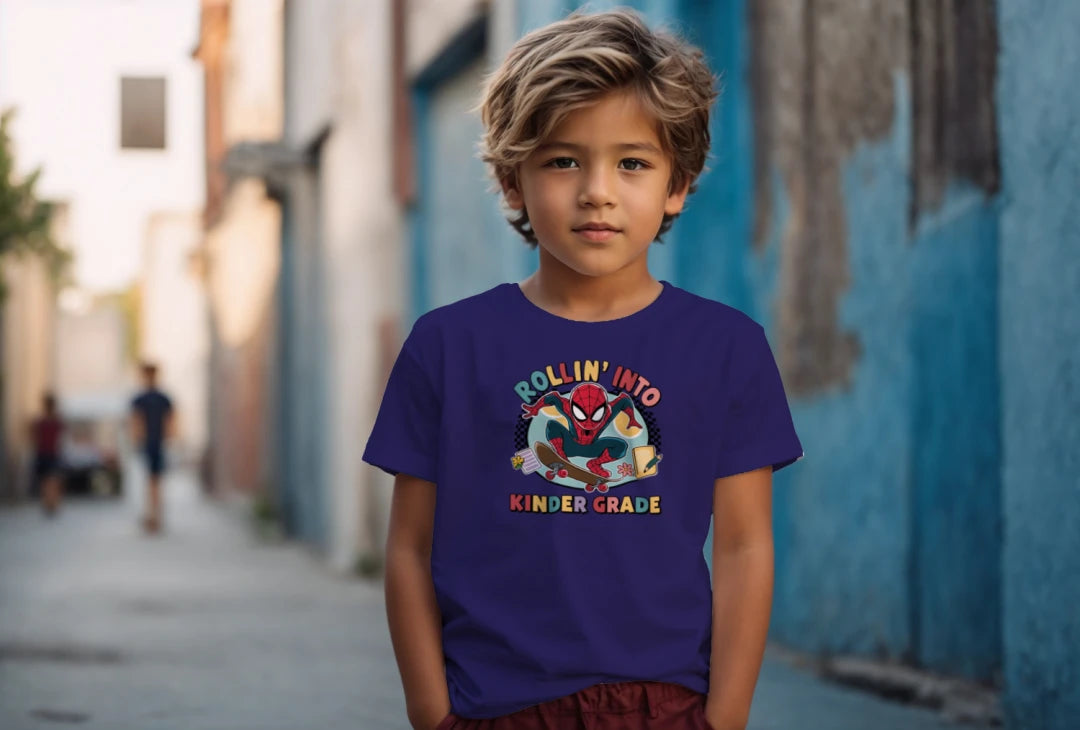 🕷️🛹 "Rollin’ Into Kindergarten!" – Skater Superhero First Day Tee 💥📚