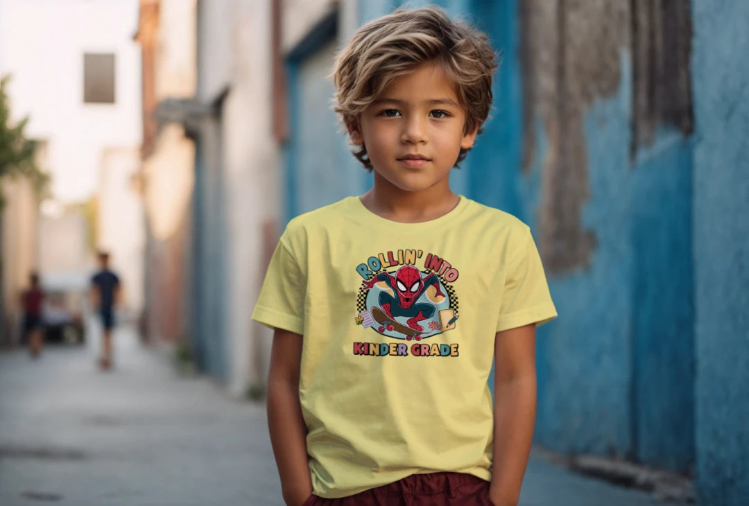 🕷️🛹 "Rollin’ Into Kindergarten!" – Skater Superhero First Day Tee 💥📚