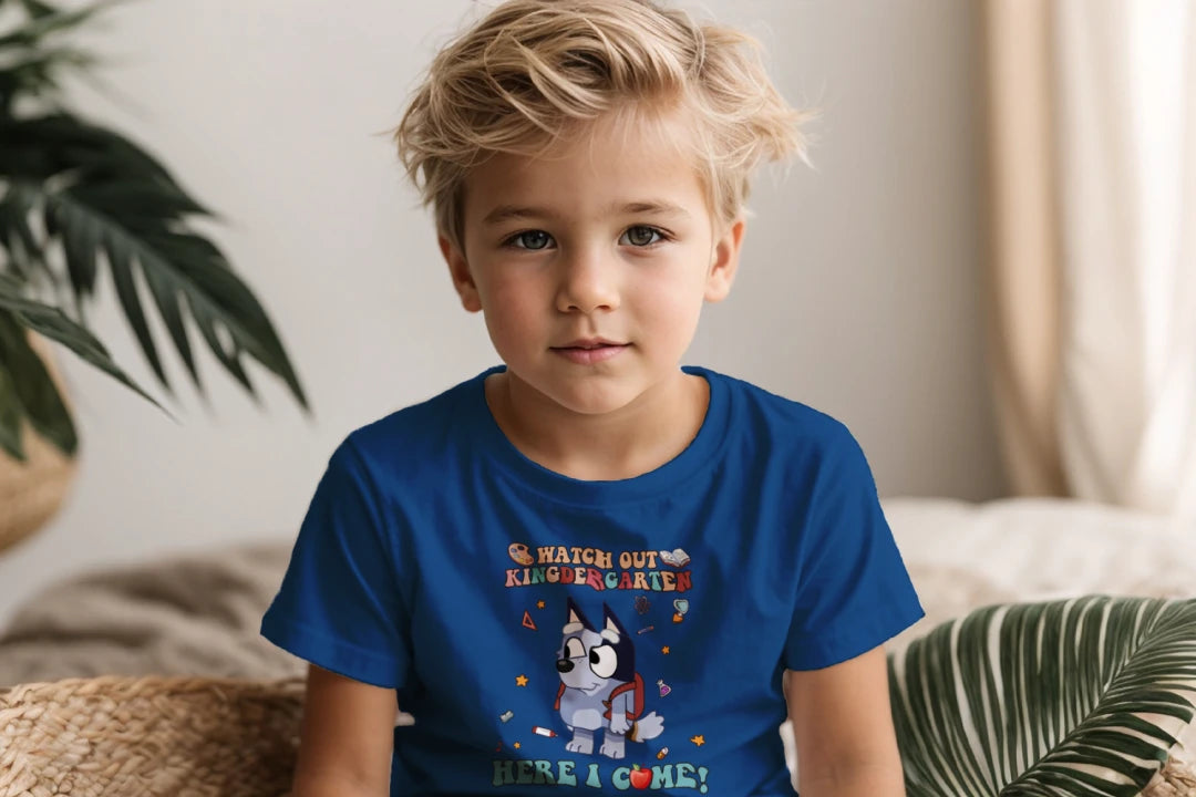 🧦🎓 "Watch Out, Kindergarten!" – Bluey-Inspired First Day Tee 🍎✨
