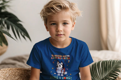 🧦🎓 "Watch Out, Kindergarten!" – Bluey-Inspired First Day Tee 🍎✨
