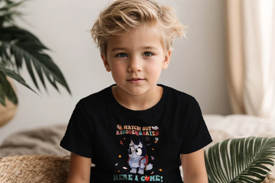 🧦🎓 "Watch Out, Kindergarten!" – Bluey-Inspired First Day Tee 🍎✨