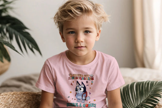 🧦🎓 "Watch Out, Kindergarten!" – Bluey-Inspired First Day Tee 🍎✨