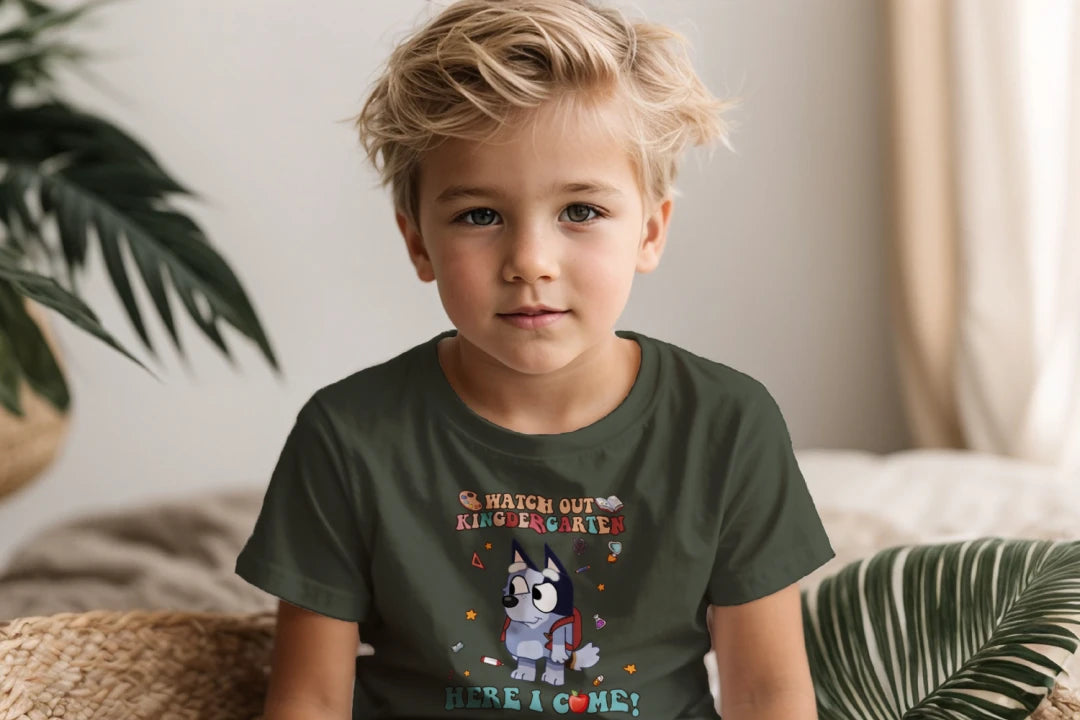🧦🎓 "Watch Out, Kindergarten!" – Bluey-Inspired First Day Tee 🍎✨