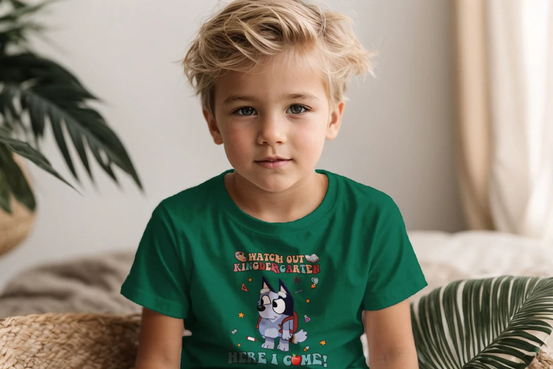 🧦🎓 "Watch Out, Kindergarten!" – Bluey-Inspired First Day Tee 🍎✨