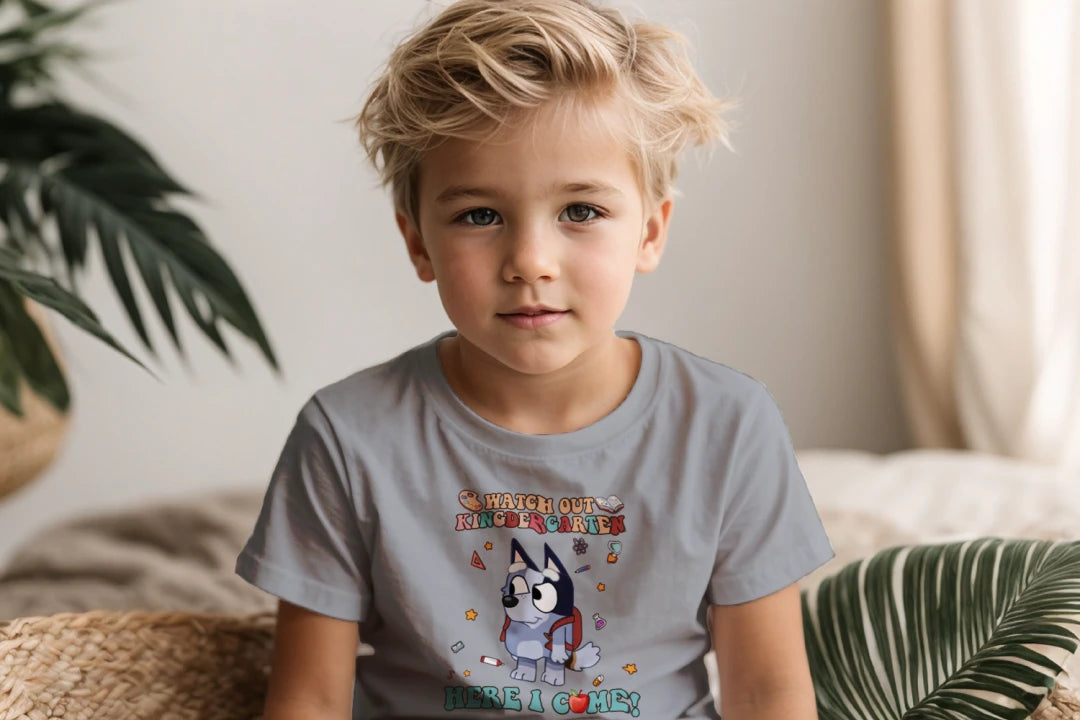 🧦🎓 "Watch Out, Kindergarten!" – Bluey-Inspired First Day Tee 🍎✨