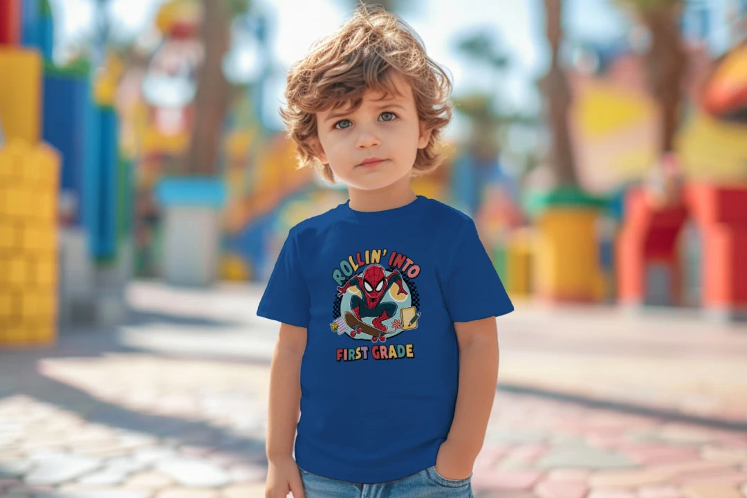 🕷️🛹 Rollin' Into First Grade – Spider Hero Skate Tee 🎮✨