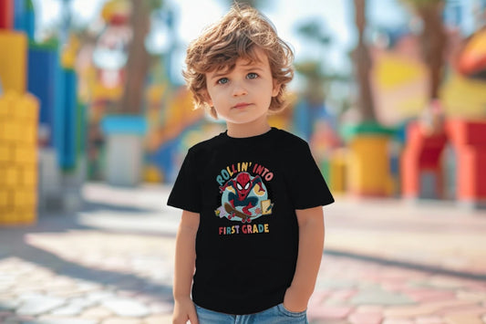 🕷️🛹 Rollin' Into First Grade – Spider Hero Skate Tee 🎮✨