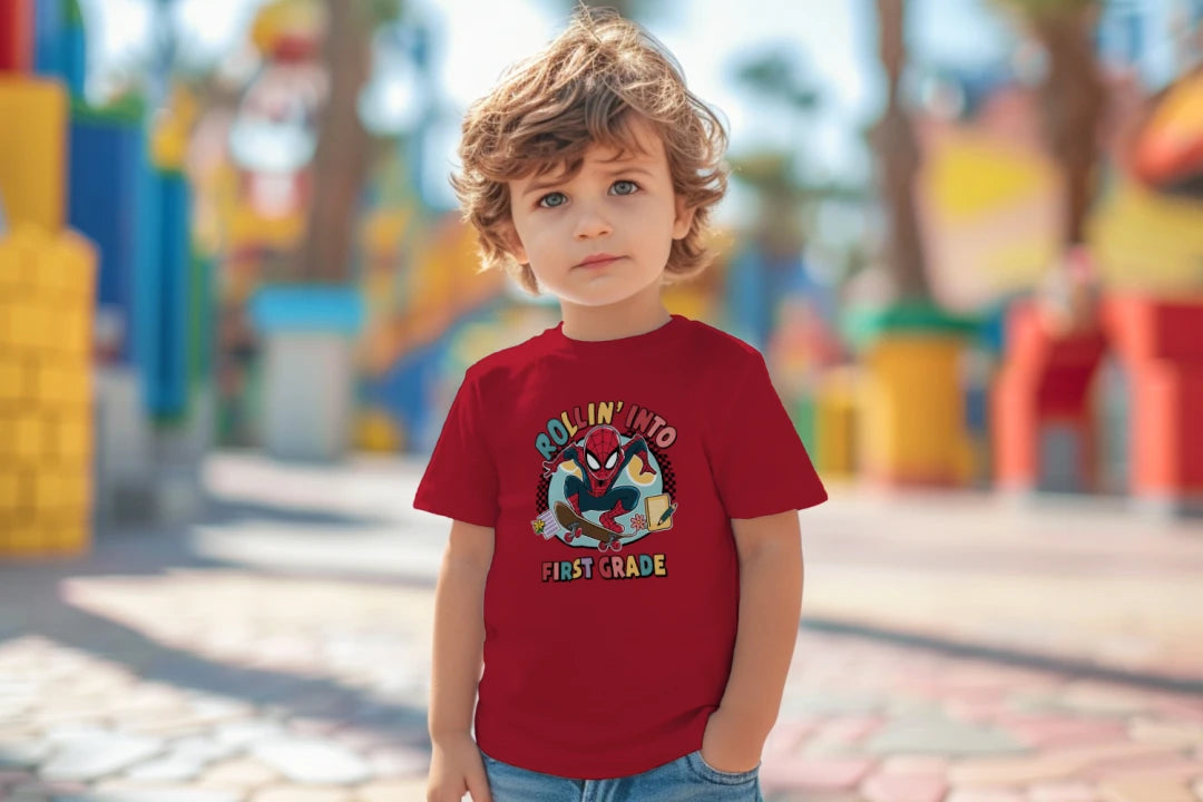 🕷️🛹 Rollin' Into First Grade – Spider Hero Skate Tee 🎮✨
