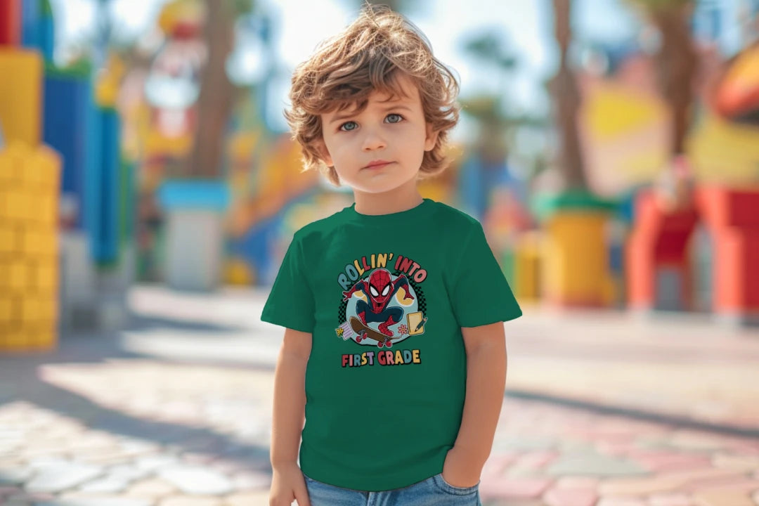 🕷️🛹 Rollin' Into First Grade – Spider Hero Skate Tee 🎮✨