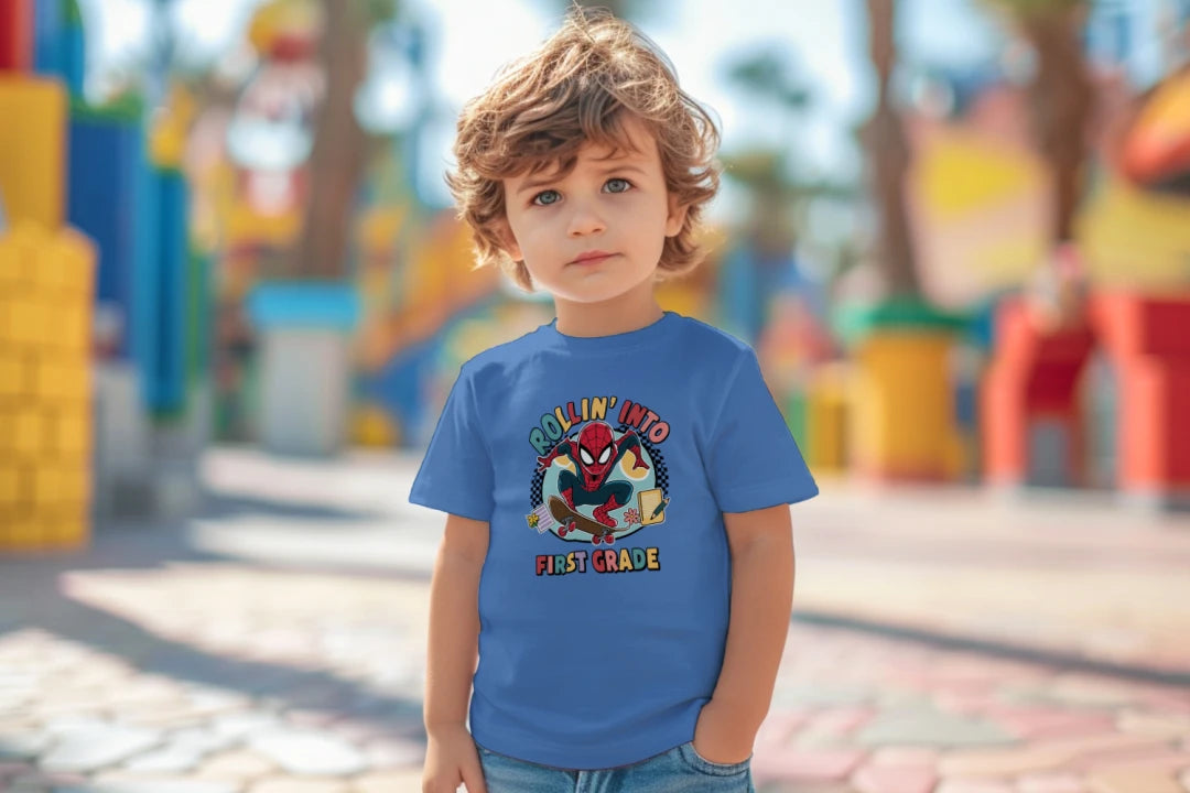 🕷️🛹 Rollin' Into First Grade – Spider Hero Skate Tee 🎮✨