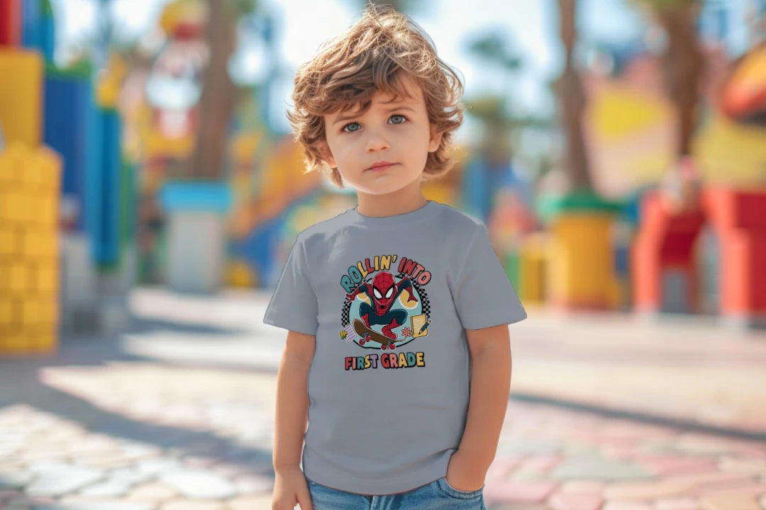 🕷️🛹 Rollin' Into First Grade – Spider Hero Skate Tee 🎮✨
