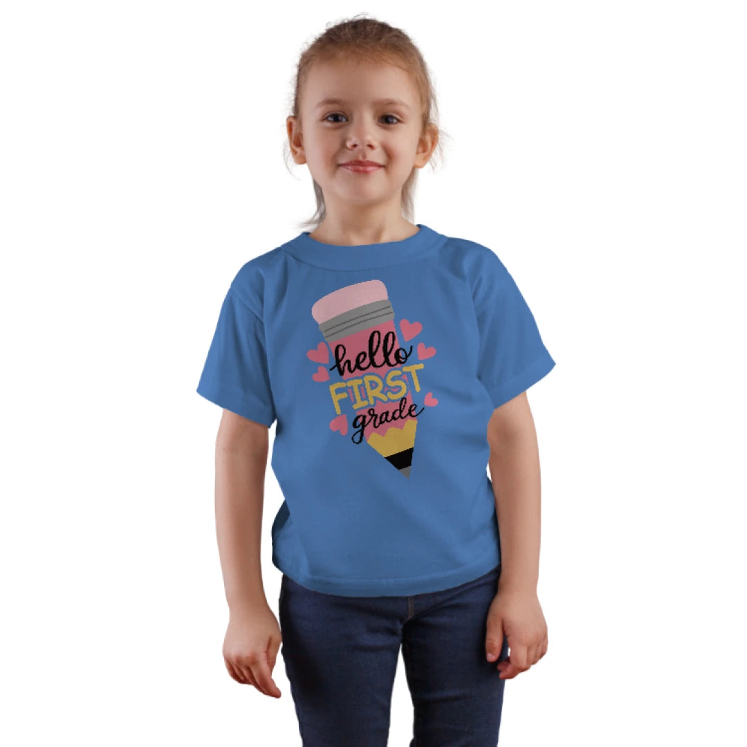 ✏️💕 Hello First Grade! – Big Pencil Heart Tee for Little Learners 📚✨