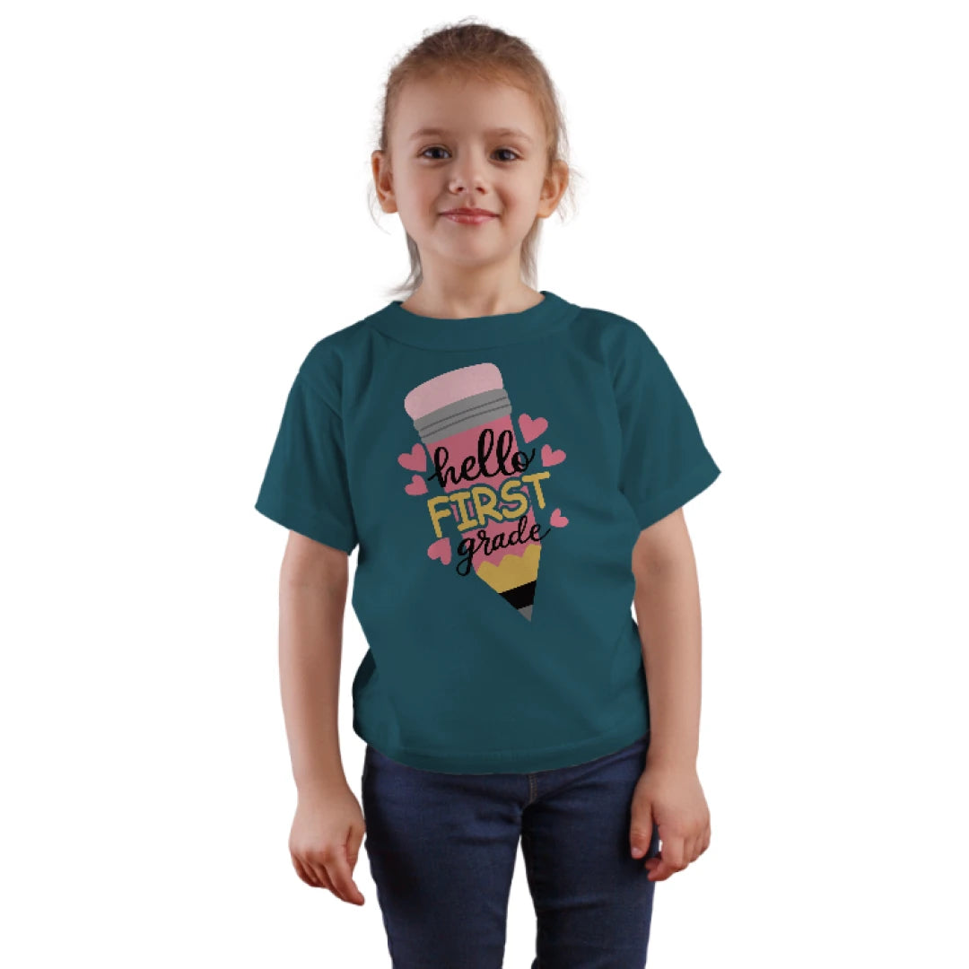 ✏️💕 Hello First Grade! – Big Pencil Heart Tee for Little Learners 📚✨