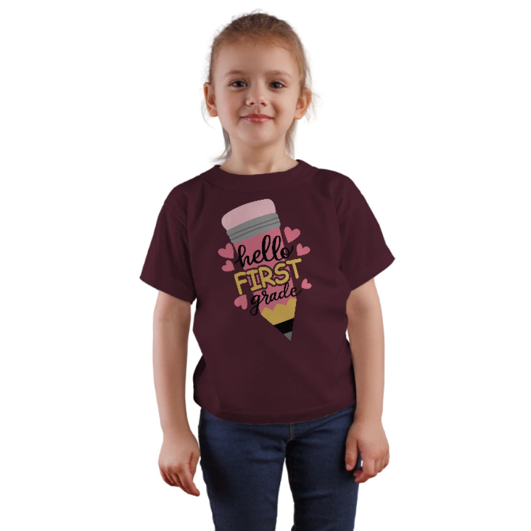 ✏️💕 Hello First Grade! – Big Pencil Heart Tee for Little Learners 📚✨