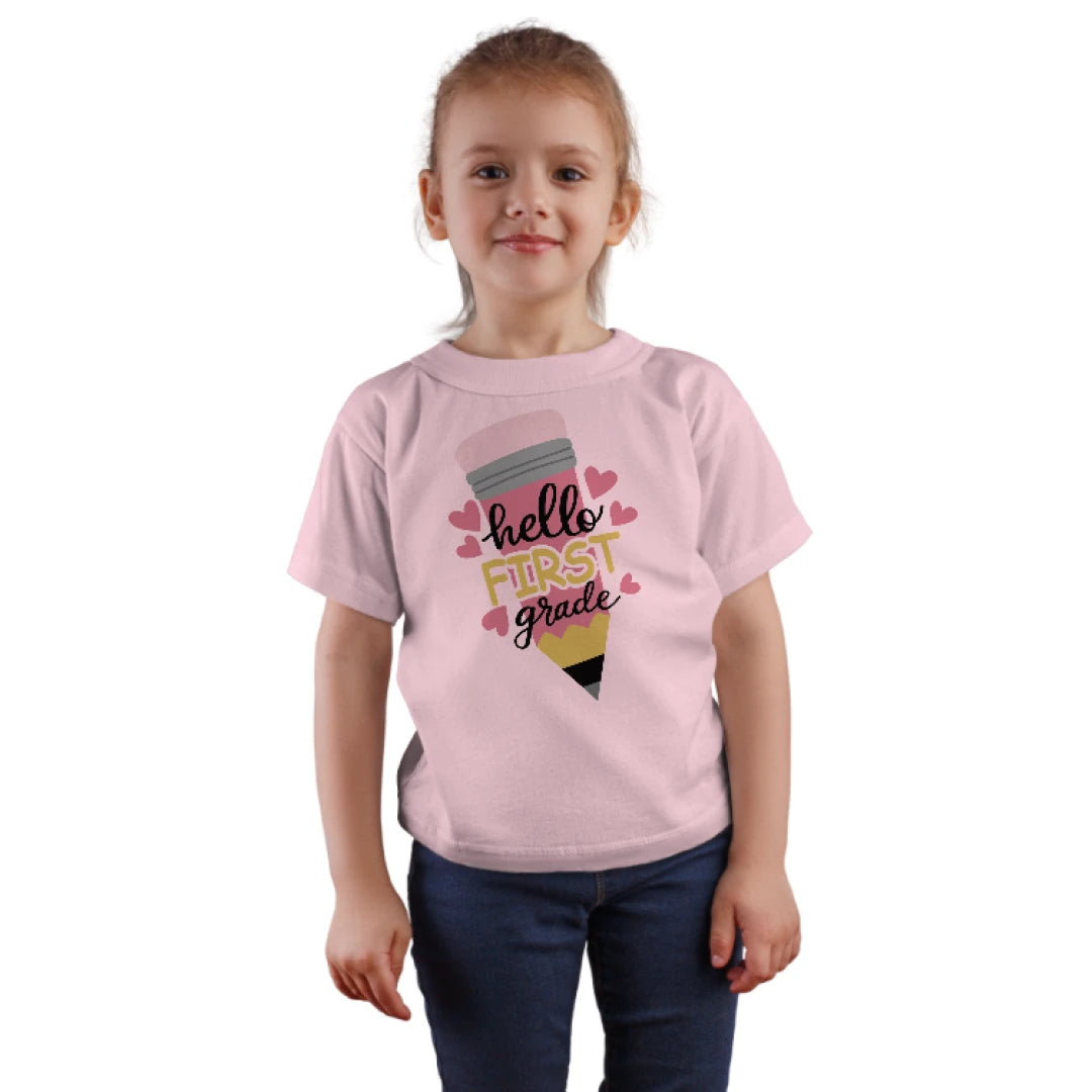 ✏️💕 Hello First Grade! – Big Pencil Heart Tee for Little Learners 📚✨