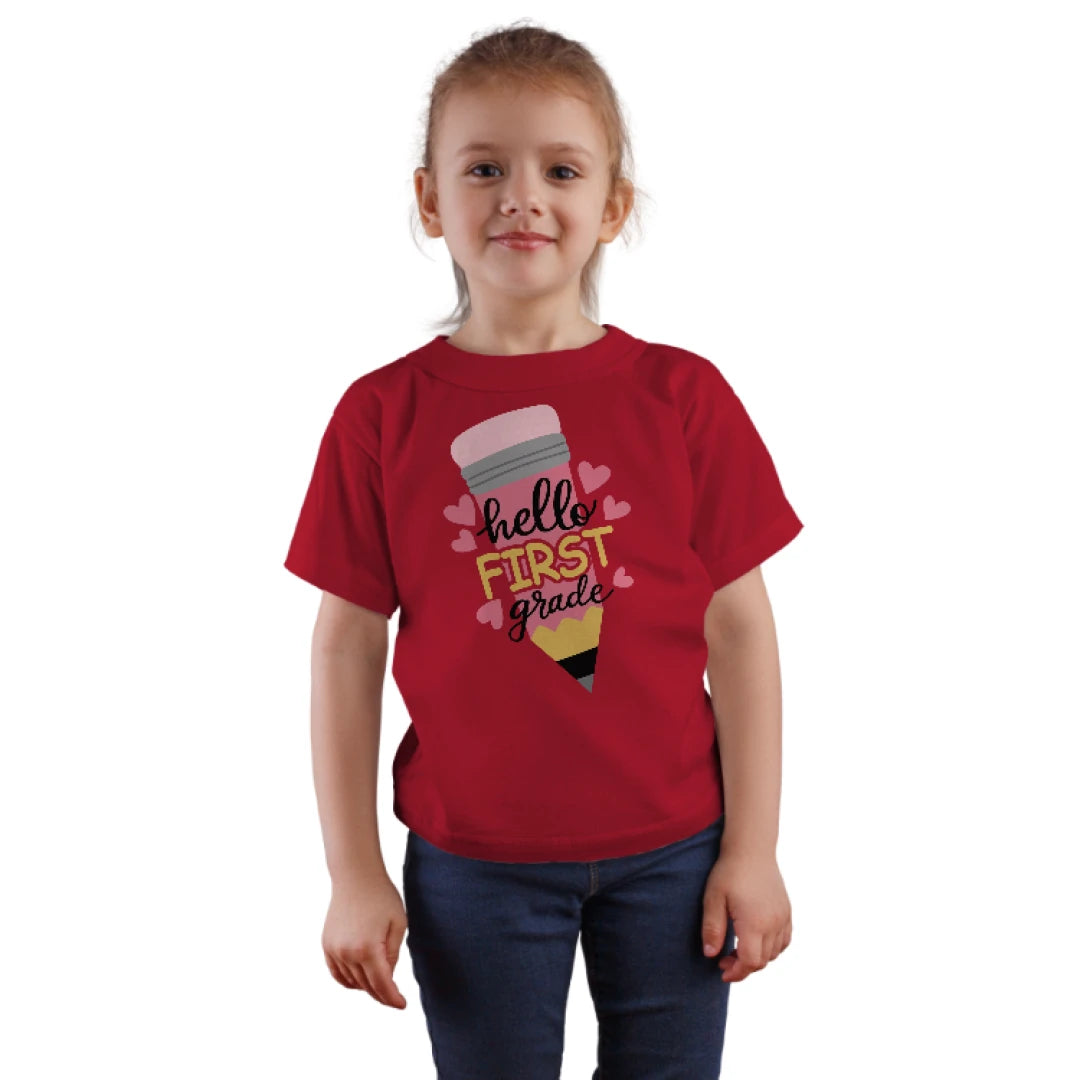 ✏️💕 Hello First Grade! – Big Pencil Heart Tee for Little Learners 📚✨