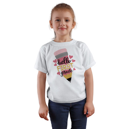 ✏️💕 Hello First Grade! – Big Pencil Heart Tee for Little Learners 📚✨