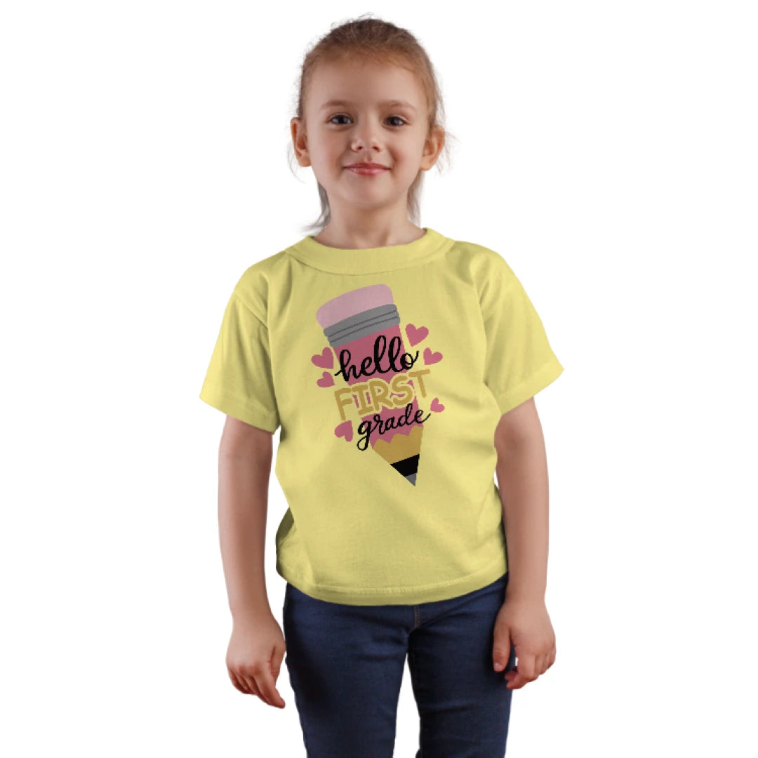 ✏️💕 Hello First Grade! – Big Pencil Heart Tee for Little Learners 📚✨