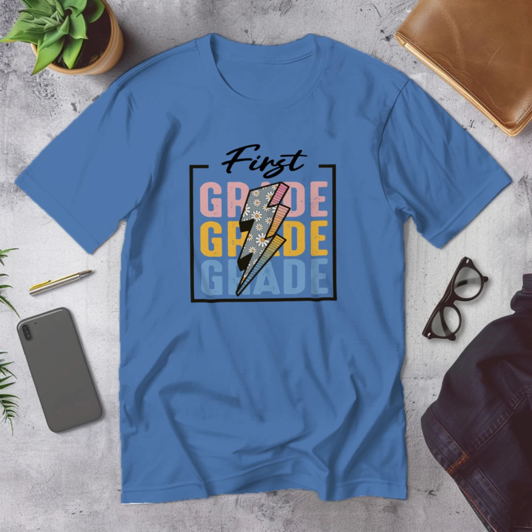 ⚡🌸 First Grade – Modern Thunder Bolt Tee 💥✨