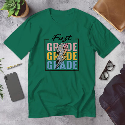 ⚡🌸 First Grade – Modern Thunder Bolt Tee 💥✨
