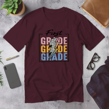 ⚡🌸 First Grade – Modern Thunder Bolt Tee 💥✨
