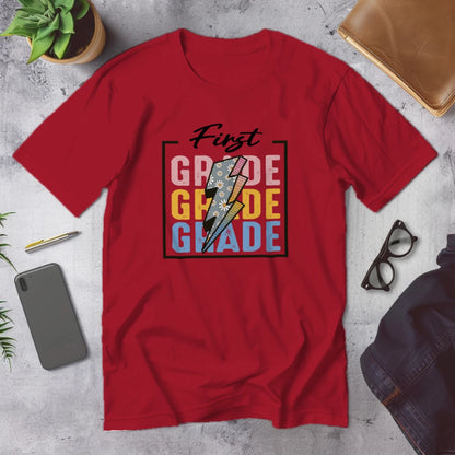 ⚡🌸 First Grade – Modern Thunder Bolt Tee 💥✨