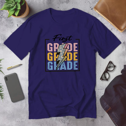 ⚡🌸 First Grade – Modern Thunder Bolt Tee 💥✨