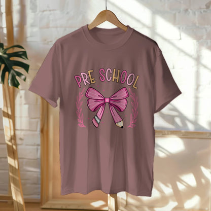 🎀✏️ "Preschool Princess" – Pink Pencil Bowtie Tee 💖🍃