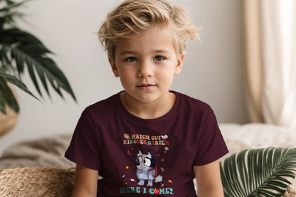 🧦🎓 "Watch Out, Kindergarten!" – Bluey-Inspired First Day Tee 🍎✨