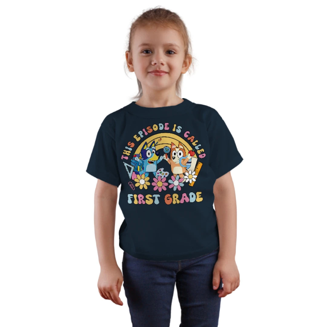 🐾✨ This Episode is Called: First Grade! – Bluey & Bingo School Adventure Tee 🎒📚