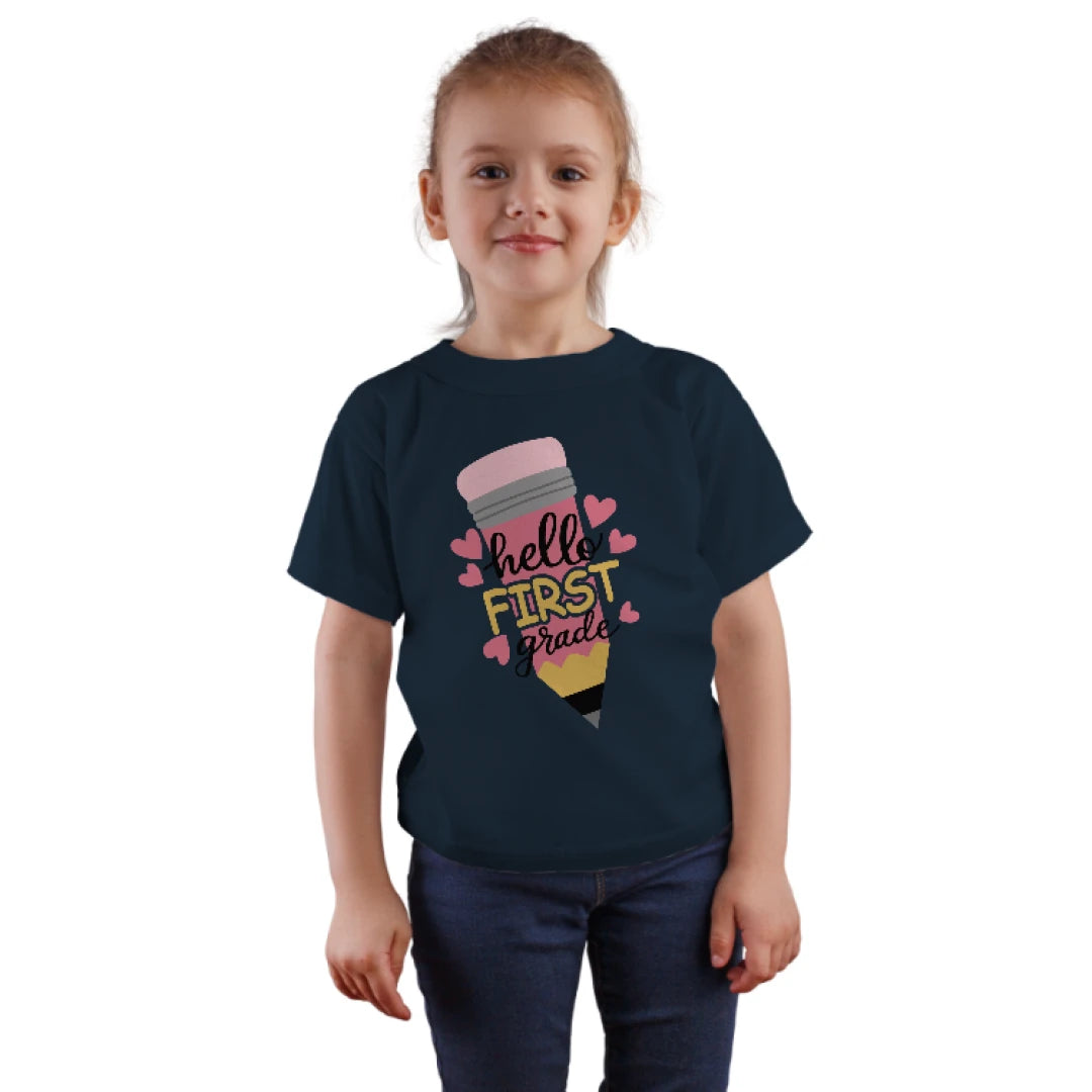✏️💕 Hello First Grade! – Big Pencil Heart Tee for Little Learners 📚✨