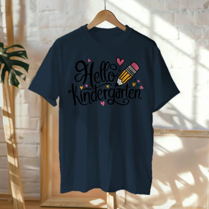 ✏️💖 "Hello Kinder" – Cursive Pencil Heart Tee for First Day ✨🎒