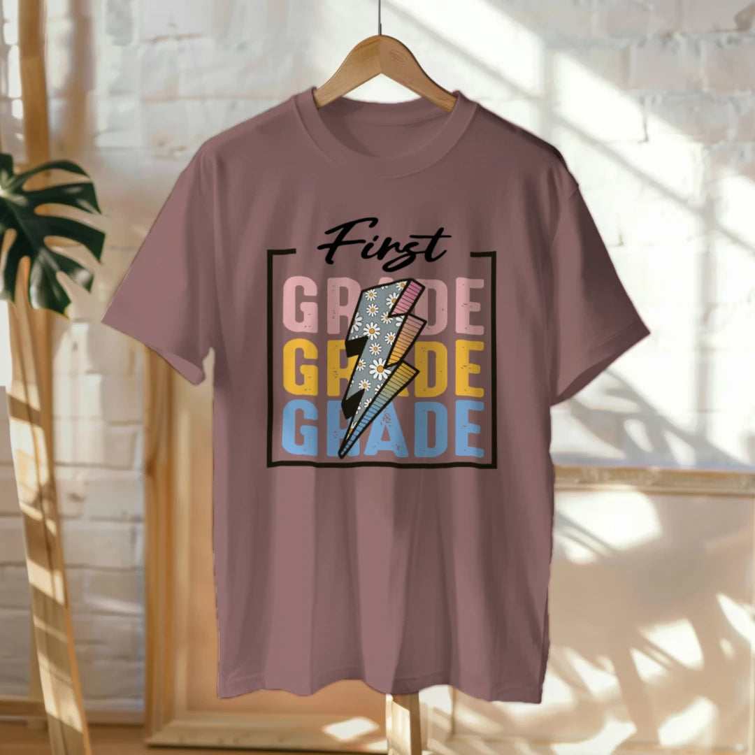 ⚡🌸 First Grade – Modern Thunder Bolt Tee 💥✨