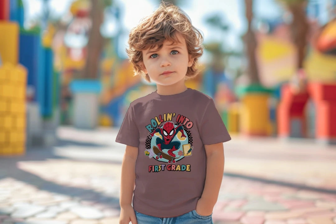 🕷️🛹 Rollin' Into First Grade – Spider Hero Skate Tee 🎮✨