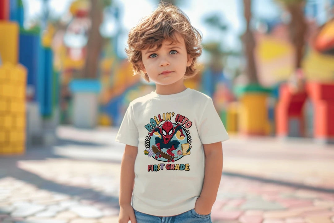 🕷️🛹 Rollin' Into First Grade – Spider Hero Skate Tee 🎮✨