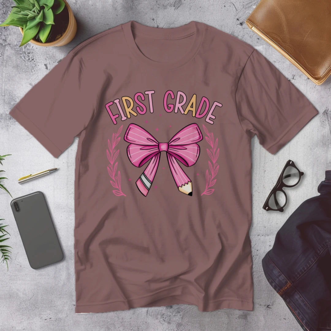 🎀 First Grade Fancy – Pink Bow Tie Edition 💖