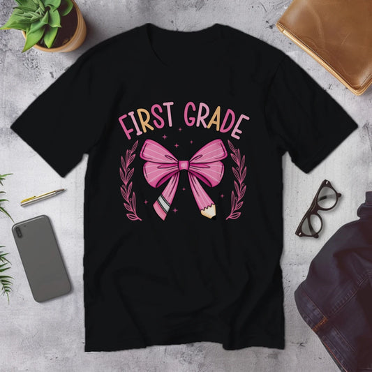 🎀 First Grade Fancy – Pink Bow Tie Edition 💖