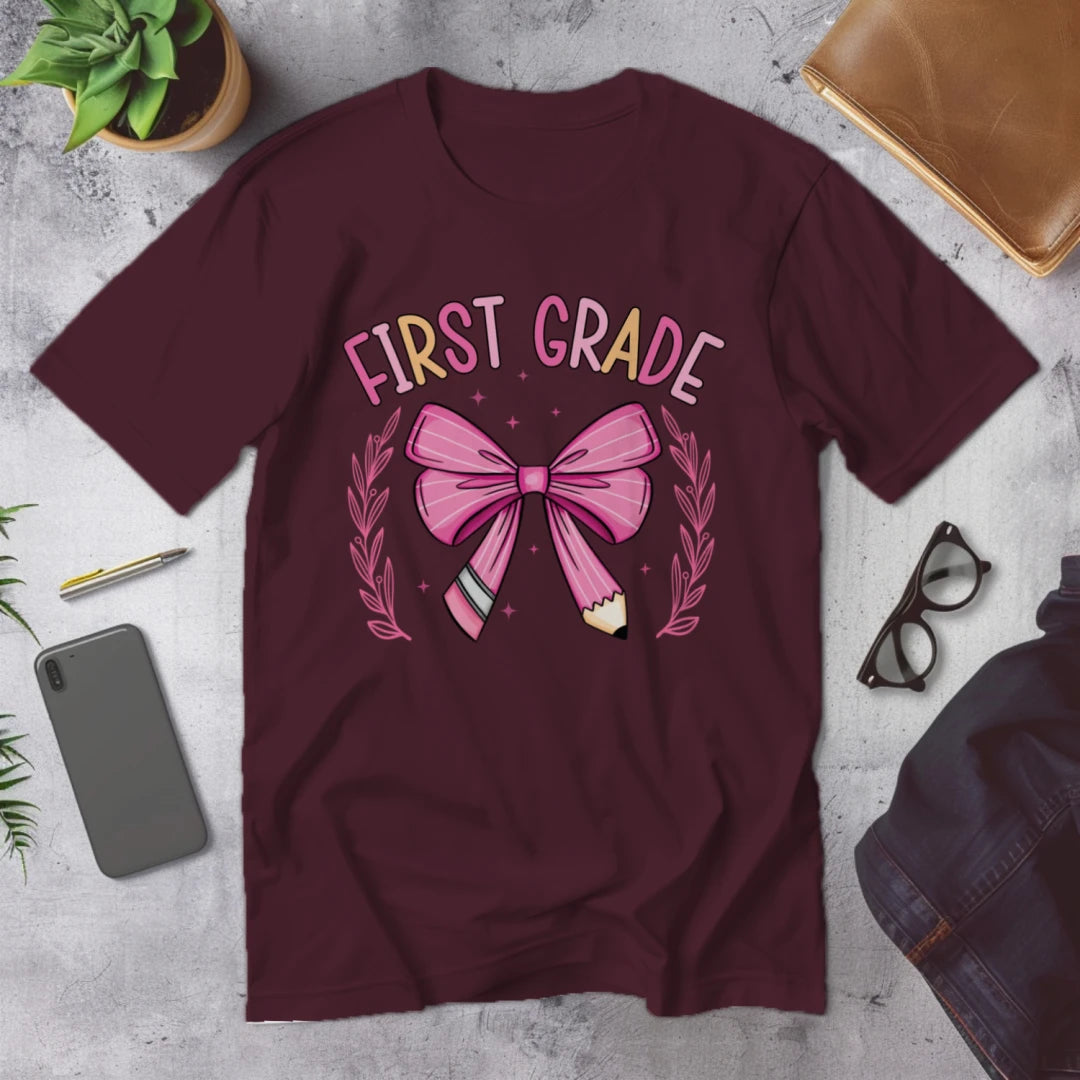 🎀 First Grade Fancy – Pink Bow Tie Edition 💖