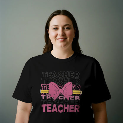 🎀✏️ Teacher Power Bow Tee – Retro Vibes! 🖤💗