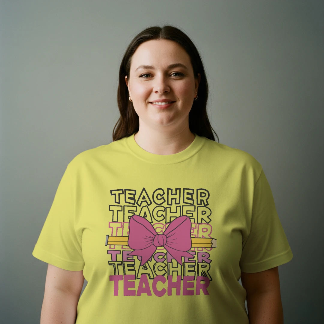 🎀✏️ Teacher Power Bow Tee – Retro Vibes! 🖤💗