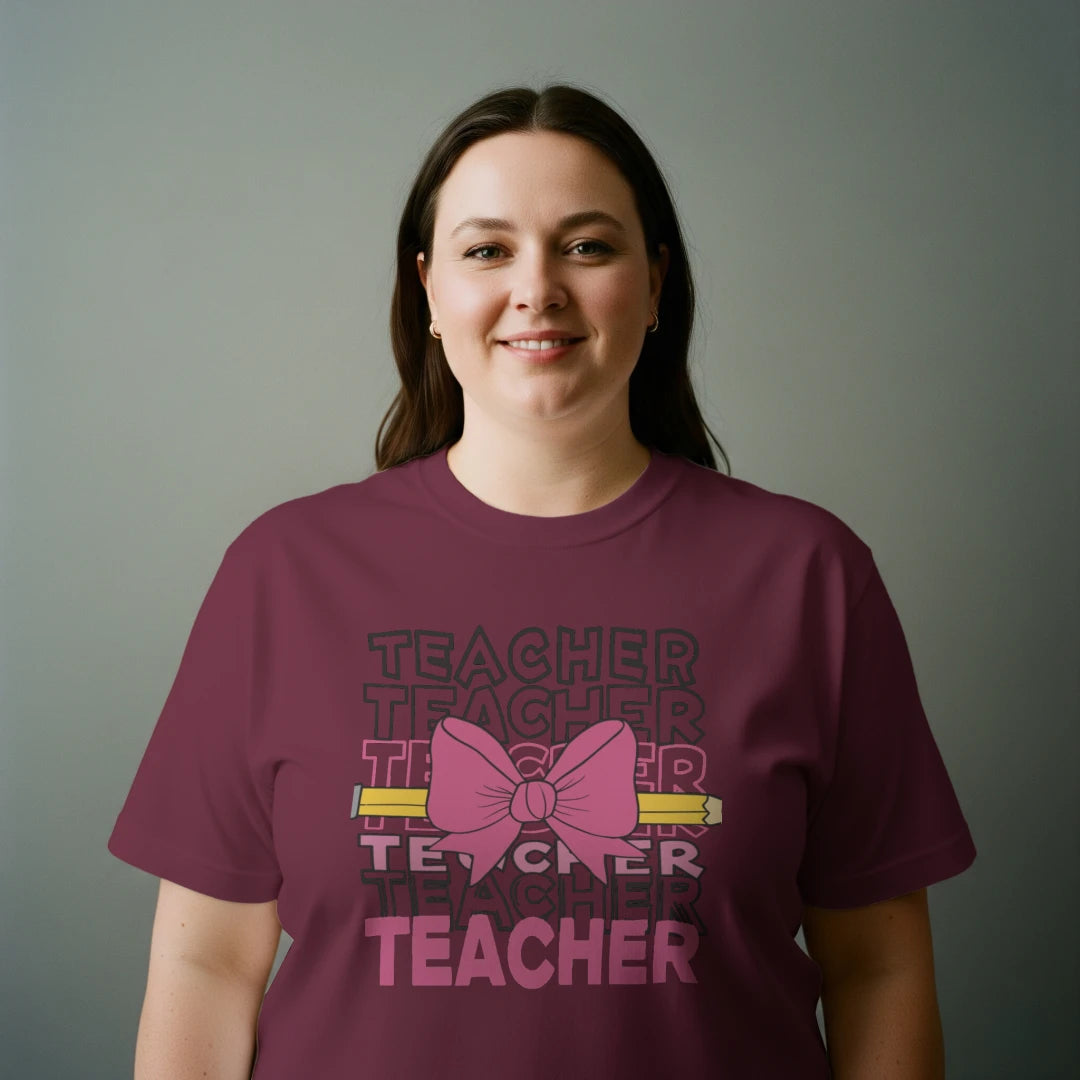 🎀✏️ Teacher Power Bow Tee – Retro Vibes! 🖤💗