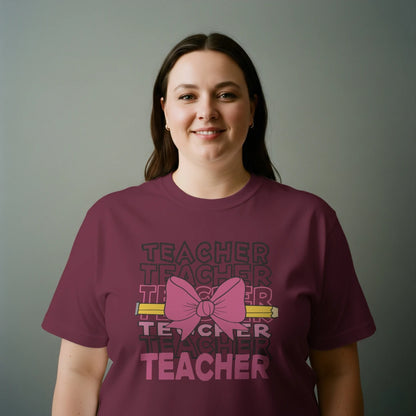 🎀✏️ Teacher Power Bow Tee – Retro Vibes! 🖤💗