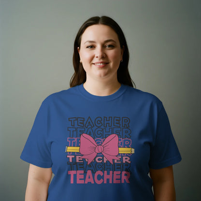 🎀✏️ Teacher Power Bow Tee – Retro Vibes! 🖤💗