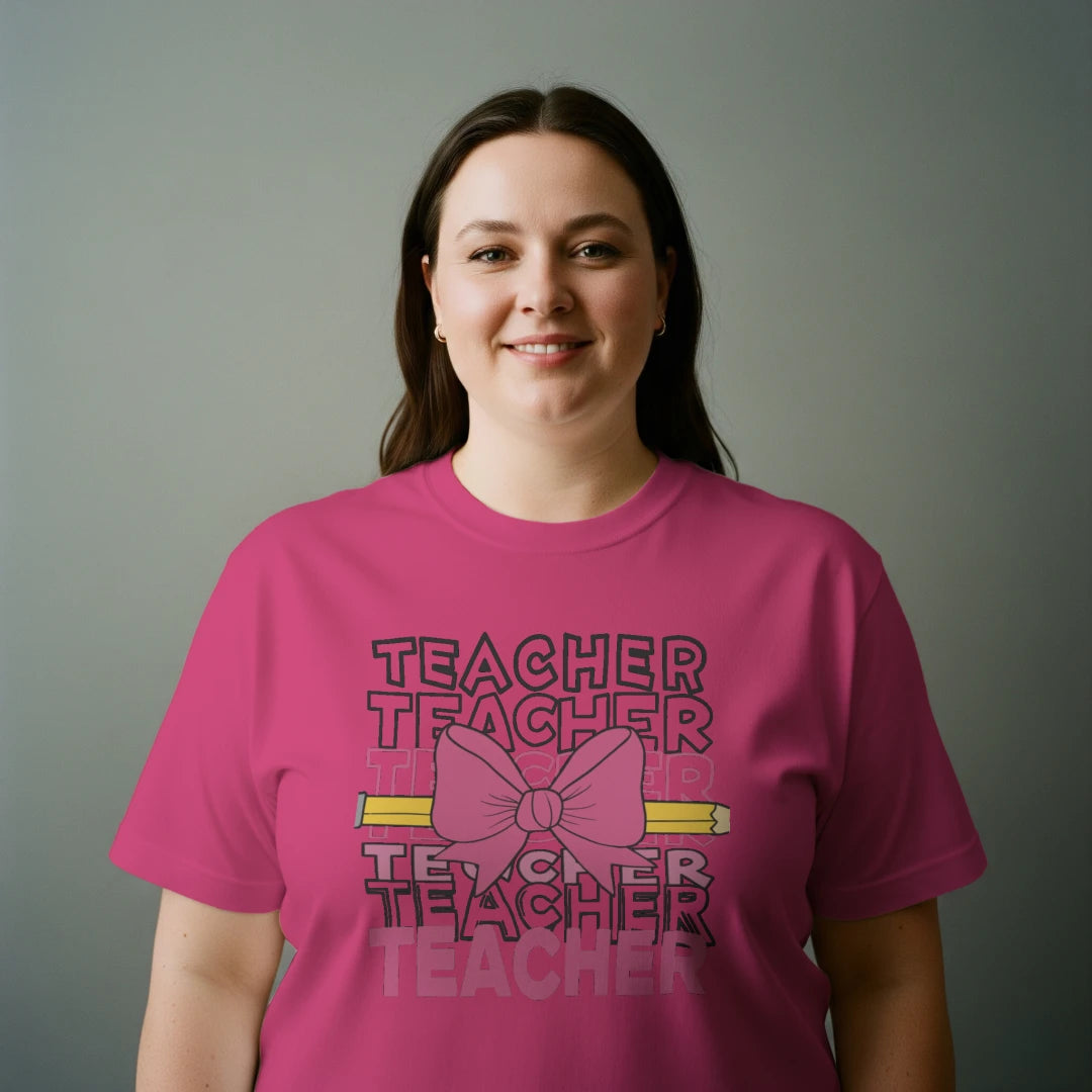 🎀✏️ Teacher Power Bow Tee – Retro Vibes! 🖤💗