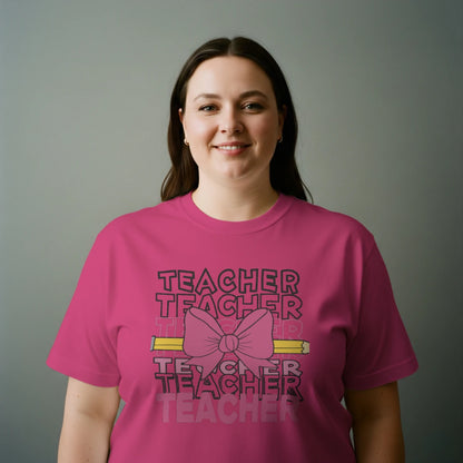 🎀✏️ Teacher Power Bow Tee – Retro Vibes! 🖤💗